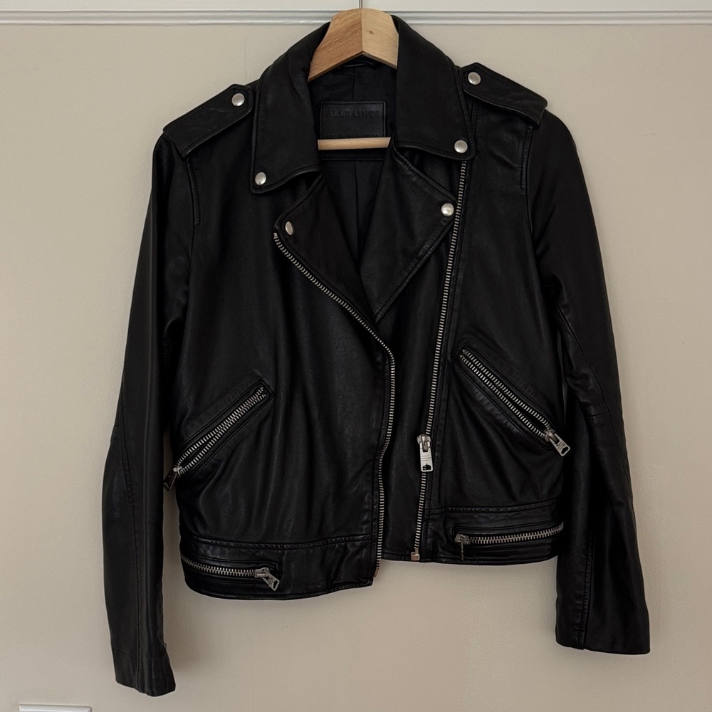 All Saints Black Leather Biker Jacket